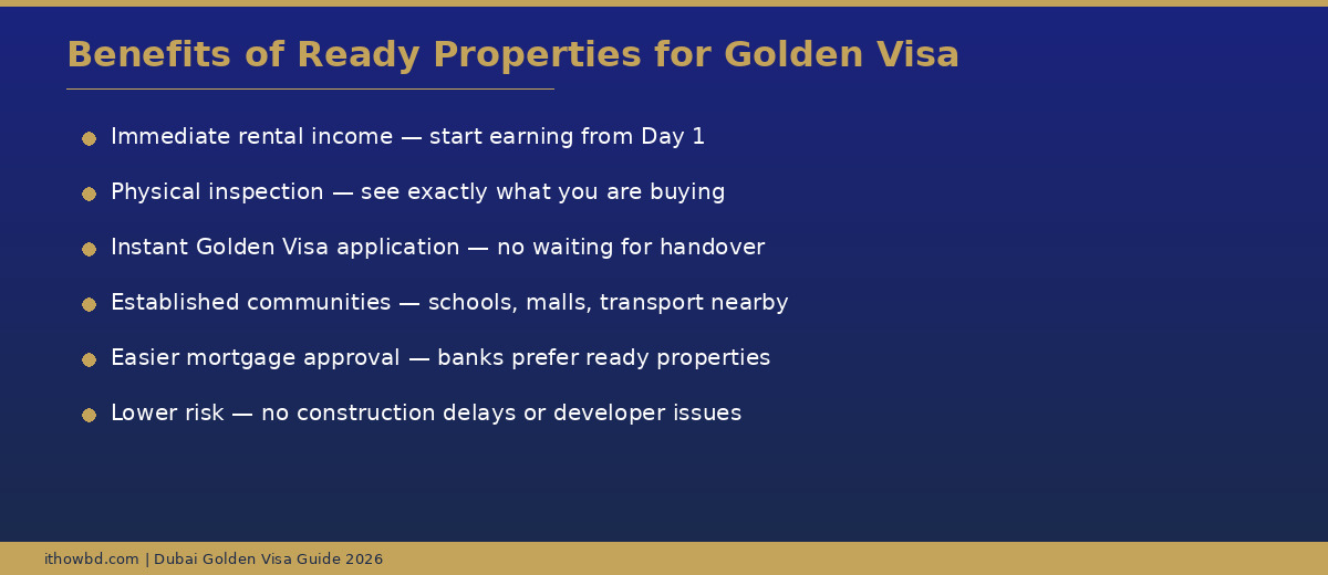 Key benefits of buying ready property for Golden Visa in Dubai